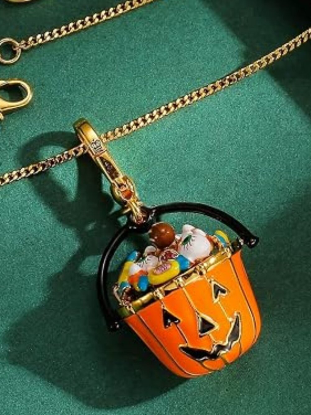 Neiman Marcus 14k Gold Plated Halloween Pumpkin Bucket Necklace - Picture 4 of 4